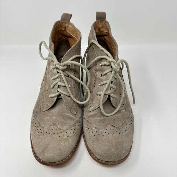 Matika Tan/Brown Suede Hidden Wedge Lace Bootie Shoes Womens Size 6 - Picture 6 of 16
